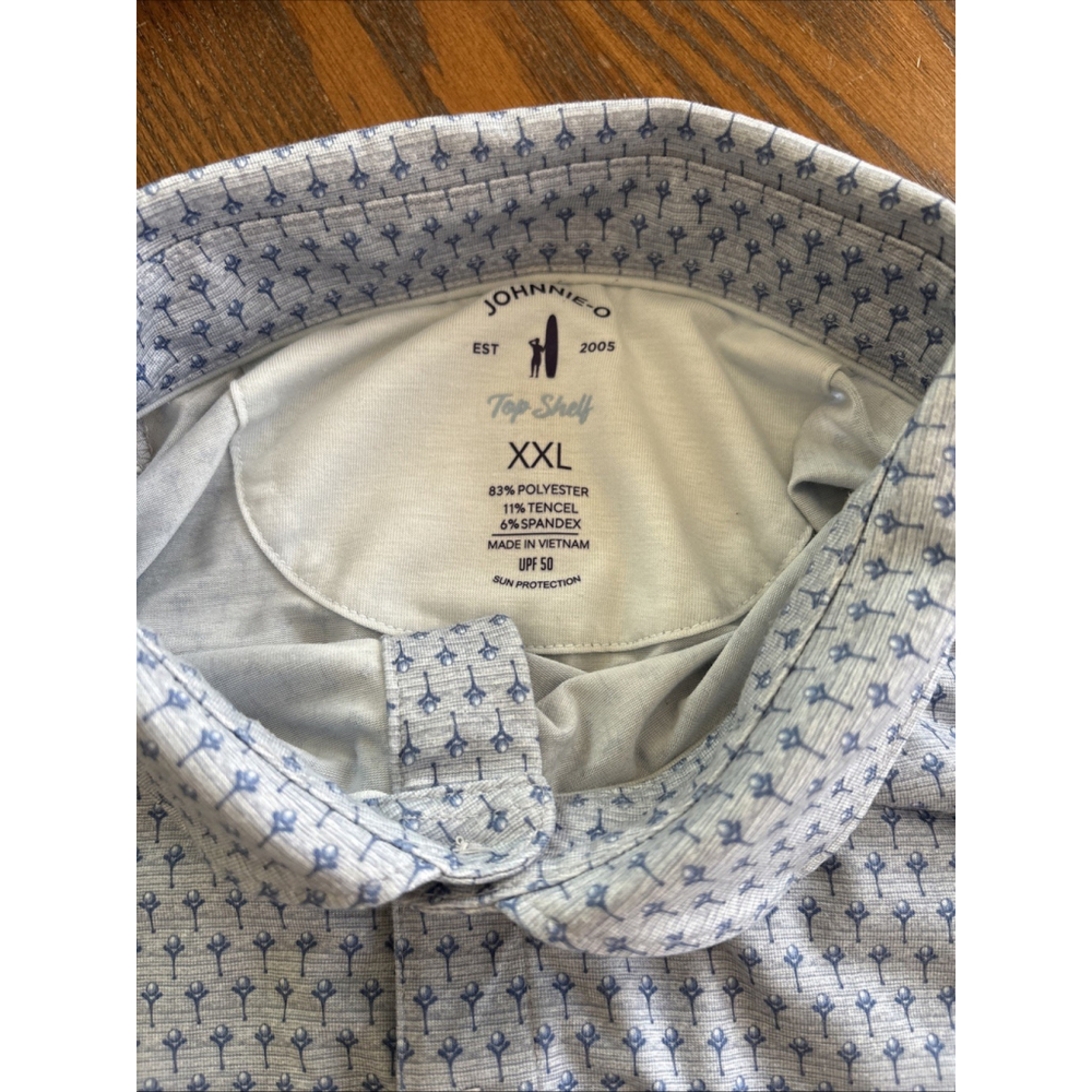 Johnnie O Polo Shirt Mens 2XL XXL Blue All Over Print Golf Performance Top Shelf